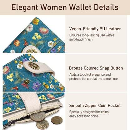 Kelvoris Blue Vibrant Floral Small Rfid Women Wallet Bifold Zipper Coin Pocket PU Leather Compact Cash Credit Card Holder Travel Wallet for Female Ladies Teen Girls 1 ID Window 10 Card Slots