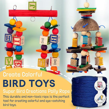 Super Bird Creations SB50027 Braided Polly Rope - Ideal for Making Bird Toys & Crafting - Hollow Polyethylene Cordage - 1/8" Diameter & 500 Meters Long - Ideal for Parrots - Vibrant Blue
