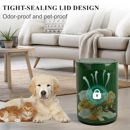JiatuA Small Bathroom Trash Can with Lid, 2.1 Gallon Garbage Can with Pop-Up Lid Trash Bin Round Wastebasket for Kitchen Bedroom Office Living Room Toilet College Dorm, Green