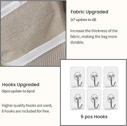 2pcs Light-Style Wall Hanging Storage Bag, Linen Fabric Door Hanging Organizer
