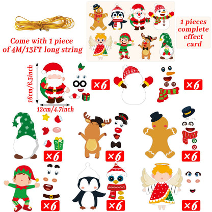 chiazllta 384 Pcs Christmas Craft Kits Christmas DIY Sticker Game Craft Ornament Make Your Own Reindeer Santa Snowman Elf Art Craft Projects for Home Activities, 48 Sets in Total