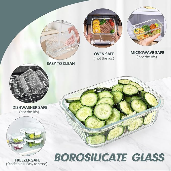 KOMUEE 10 Packs Glass Food Storage Containers Set, Glass Meal Prep Containers