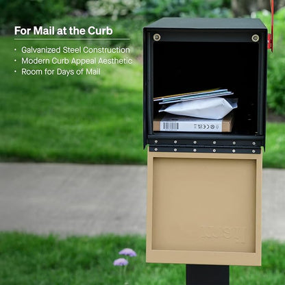 Adoorn Post Mount Outdoor Mailboxes - Large Decorative Mailbox for Letters and Packages - Weatherproof Construction - Durable Steel - Magnetic Closure - 9.5” H x 9.5” W x 20.75” D - White Oak