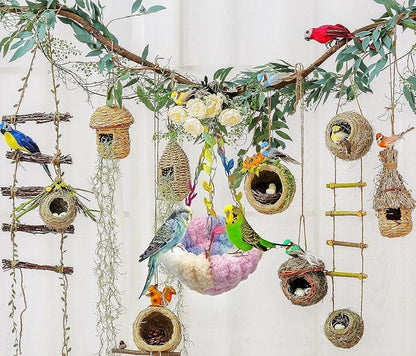 Hanging Bird Hammock for Cage Warm Plush Hanging Bird Bed Bird Snuggle Hut Parrot Hanging Sleeping Bird House for Parakeet, Conure, Budgie, Cockatiel, Lovebird, Finch, Hamster-Pink
