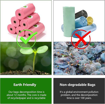 WDFAACK Biodegradable Pink Dog Poo Bags Lavender scent with Dispenser - 300 Large Poop Bags, Extra Thicken Strong Corn Starch Blended Compostable Leak Proof Poop Waste Bag for Dogs