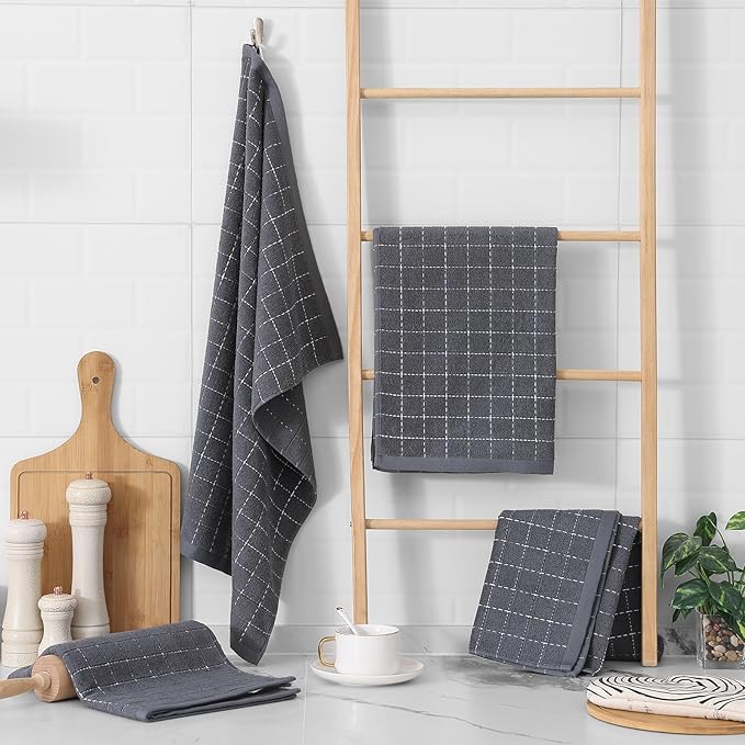 Homaxy 100% Cotton Terry Kitchen Towels, Checkered Designed, Soft and Super
