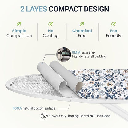 Ironing Board Cover and Pad 18"x54" Extra Thick Natural Cotton, Scorch and