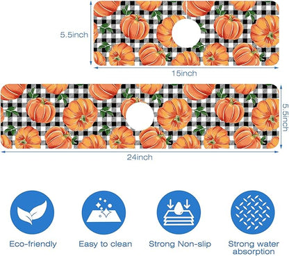 Thanksgiving Pumpkin Kitchen Sink Splash Guard Mat Buffalo Plaid Absorbent Fast