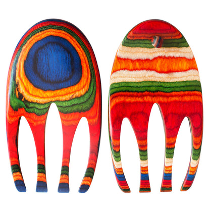 Totally Bamboo Baltique Marrakesh Collection Salad Hands Serving Utensil Set, Colorful Wooden Salad Servers