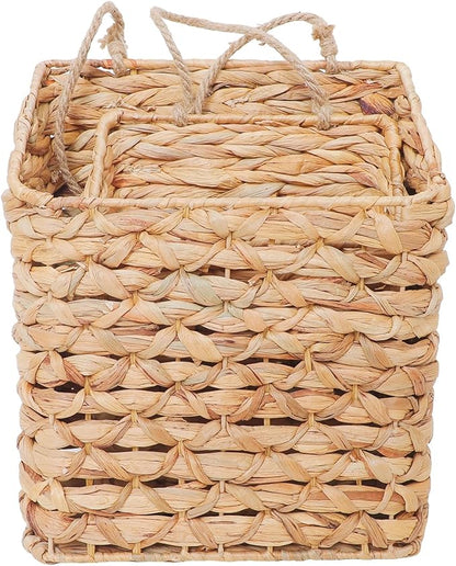 2-Tier Wall Hanging Wicker Water Hyacinth storage baskets Set, Woven Rustic