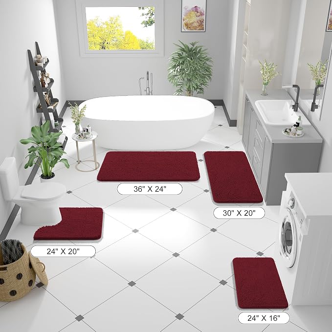 OLANLY Bathroom Rugs 36x24, Extra Soft Absorbent Chenille Bath Rugs, Rubber Backing Quick Dry, Machine Washable Bath Mats for Bathroom Floor, Tub and Shower, Home Decor Accessories, Burgundy