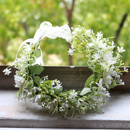 Vivivalue Daisy Flower Crown Floral Wreath Headband Hair Garland Flower Halo Headpiece with Ribbon Wedding Party Festival Photos White