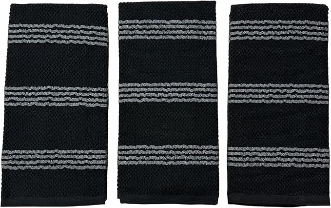 Serafina Home Black Kitchen Hand Dish Towels: Oversized 18" x 28", 100% Cotton