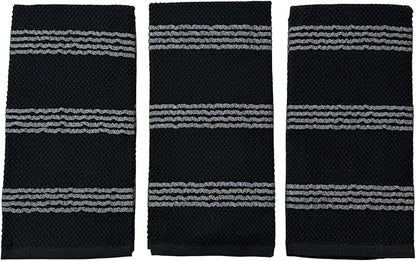 Serafina Home Black Kitchen Hand Dish Towels: Oversized 18" x 28", 100% Cotton