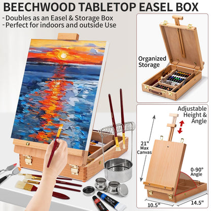 82Pcs Professional Oil Painting Set with Easel Box, 24 Rich Oil Colors & 10 Hog Brushes,Palette Knives, Canvases Complete Art Supplies Kit for Beginners & Artists