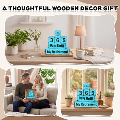 7 Pcs 365 Days Retirement Countdown Wooden Table Decor, Retire Activities Decision Dice Table Decorations for Home Office