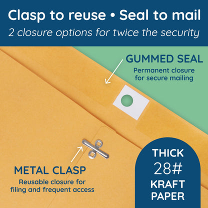 Blue Summit Supplies 100 6” x 9” Clasp Envelopes with Gummed Seal, Small Clasp Mailing Envelopes Made From 28lb Kraft Paper, For Smaller Items or Handling Cash, Bulk 100 Pack