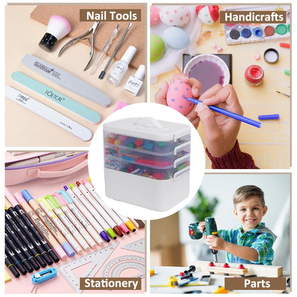Gifhomfix 4-Layer Plastic Craft Organizers and Storage Box with Removable Trays, Storage Containers with lids and Handle, Art Supply Storage Organizer for Organizing Bead, Sewing, Tool