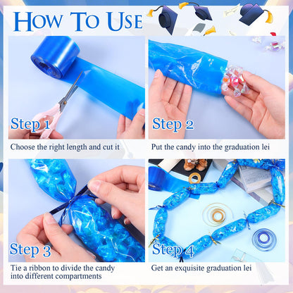 Fuutreo Graduation Candy Lei Making Kit 98 ft Candy Lei Poly Tubing with 6 Rolls 33 Feet Ribbon for DIY Graduation Packing Snacks Grad Party Supplies Gifts Craft(Blue,2.4 in)