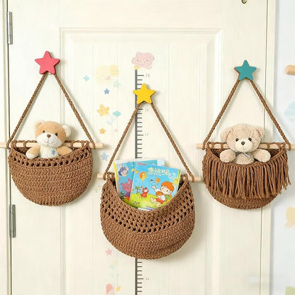 3 Tier Hanging Fruit Baskets for Kitchen, Boho Cotton Rope Handwoven Vegetable