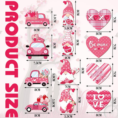 Qunclay 36 Pcs Valentine's Ornaments Valentines Wooden Hanging Gnome Ornaments Pink Romantic Wall Decor Pink Truck Decoration Pickup Truck Decoration for Anniversary