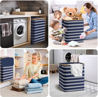 BALEINE Laundry Hamper with Lid, Tall Laundry Baskets with Bamboo Pull Handles