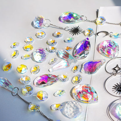 H&D HYALINE & DORA DIY Crystal Suncatcher Assembly Craft Kits for Adults 215pcs Rainbow Prisms Beads Pendant Crystal Window Sun Catchers Hanging Ornament Indoor Outdoor Decor, Silver
