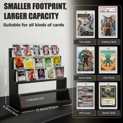 5 Tier Wooden Card Display Stand – Vertical Card Holder Display for Trading Cards, Game Cards, Sports Cards, Graded PSA/BGS/SGC, Baseball, Basketball&Football(Soccer) Card Stand, Desk & Shelf Organize,Black