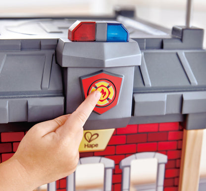 Hape Fire Station Playset| Wooden Dollhouse Kid’s Toy, Stimulates Key Motor Skills and Promotes Team Play