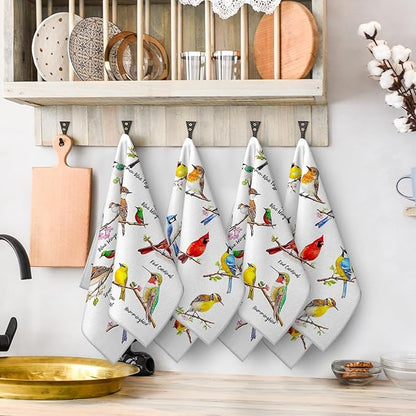 Birds on Branch Kitchen Towels Decorative Set of 4, Absorbent Cardinal