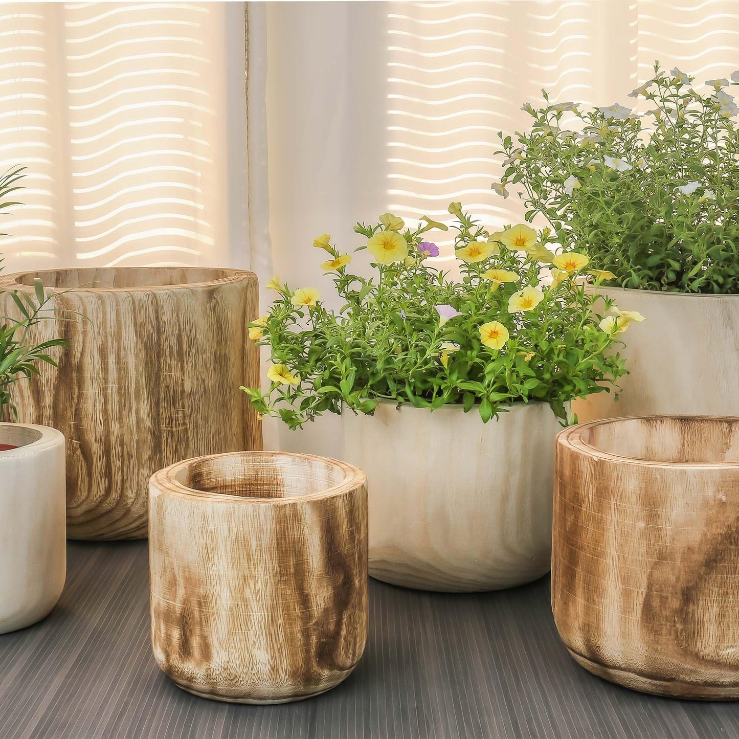 CYS EXCEL 8.25'' Natural Cylinder Planter Lightweight Natural Wood Cachepot for Indoor Plants, Succulents, Herbs, Home & Office Decor