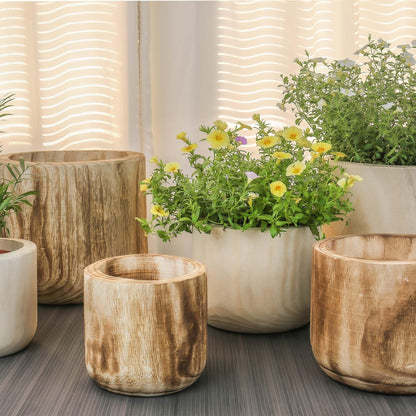 CYS EXCEL 8.25'' Natural Cylinder Planter Lightweight Natural Wood Cachepot for Indoor Plants, Succulents, Herbs, Home & Office Decor