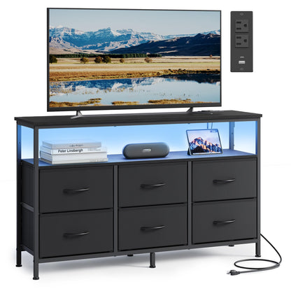 SONGMICS BELLAH Collection - Dresser for Bedroom, Chest of Drawers, TV Stand for TVs Up to 55 Inches, Living Room, Closet, 6 Drawers and 1 Shelf, Modern, Ink Black ULGS833BH02S