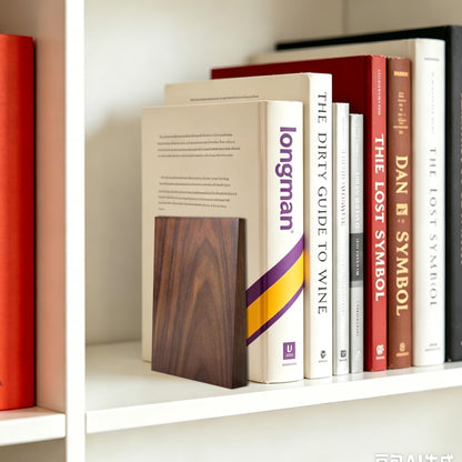 Luxdecor Walnut Book Ends Hold Heavy Books-6x5x4in Wood Bookends for Office Desk Non Skid, Decorative Walnut Bookend 2pack, Triangle Style