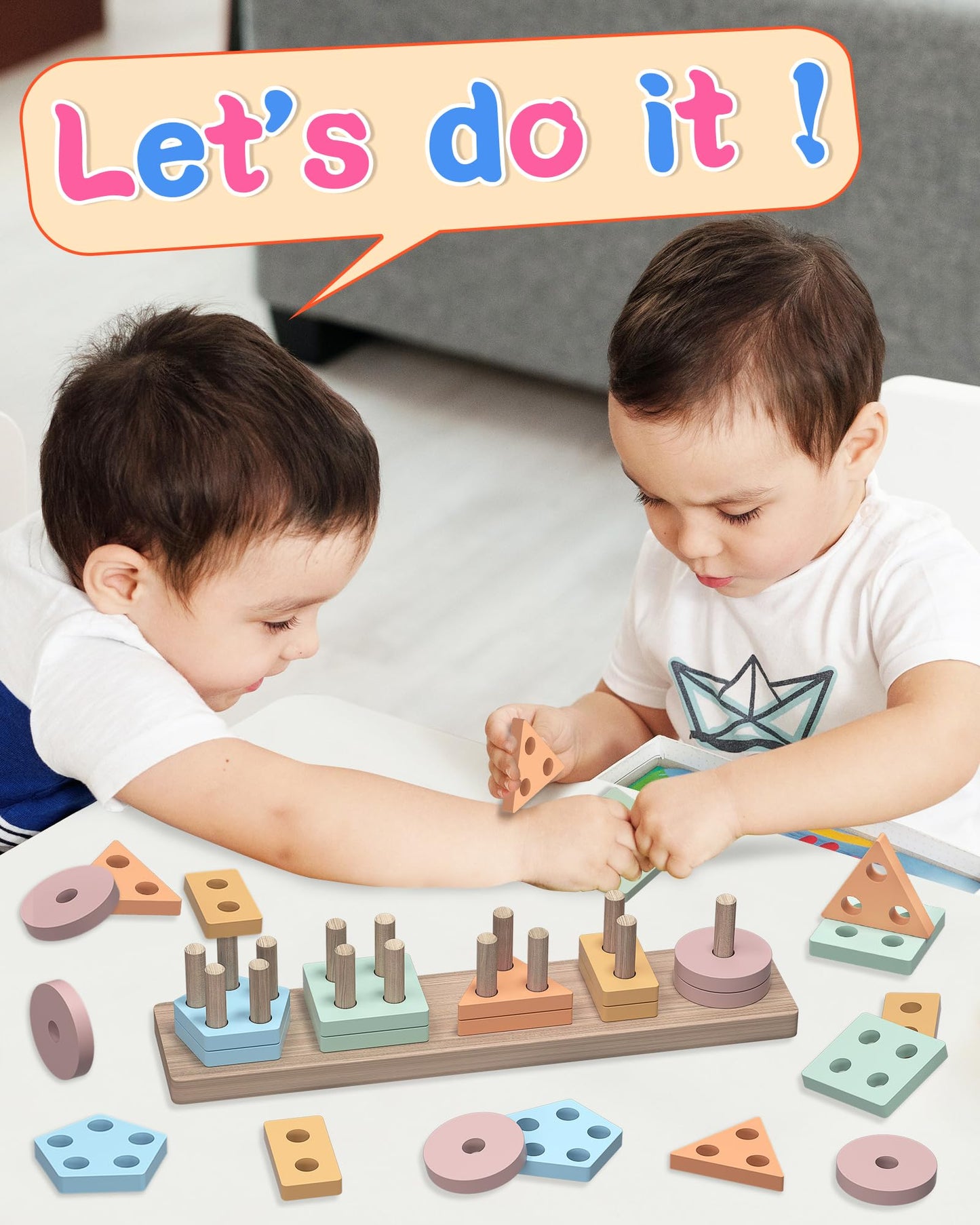 kecristv Montessori Toys for 1 2 Year Old Girl and Boy Birthday Gifts, Shape Sorter Wooden Toys for Toddlers Age 1-3 2-4, Learning Educational Sensory Stacking Toy Toddler Puzzles