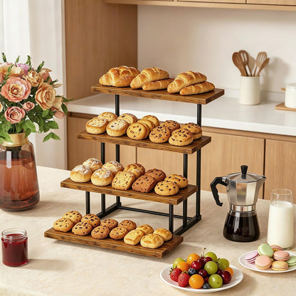 Emfogo Wooden Cupcake Display Stand, 4 Tier Rectangular Tiered Dessert Stands, Cupcake Display Risers for Vendor Booth Dessert Table Party Wood Serving Tray for Cup Cake Cookie Food (1 Pack)