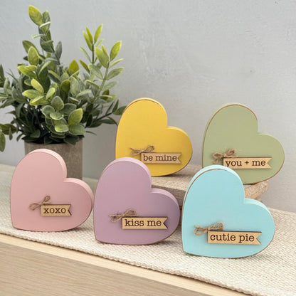 Chunky Wooden Conversation Heart Decor, Valentine’s Day Tiered Tray Shelf Sitter, Farmhouse Valentine Decoration, Candy Heart Inspired Valentine Decor (Blue)