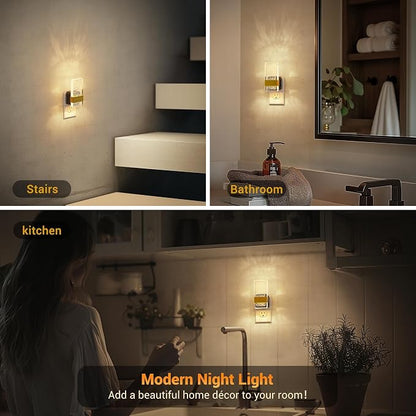 JandCase Night Lights Plug into Wall, Dusk to Dawn Sensor, 3000K Soft White LED, Acrylic Bubble Design, 0-100lm Adjustable Brightness, 2-Pack for Bedroom, Bathroom, Living Room, Hallway