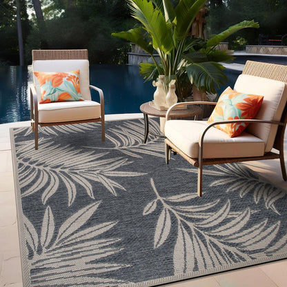Rugshop Leaf Design for Patio Rugs,Deck Rugs,Balcony Rugs Indoor/Outdoor Area Rug 4' X 6' Blue