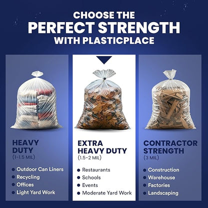 Plasticplace 55-60 gallon Trash Bags │ 1.5 Mil │ Clear Heavy Duty Garbage Can