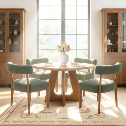 RNKSFX Upholstered Green Dining Chairs Set of 4, Walnut Wooden Kitchen & Dining Room Chairs, Mid Century Modern Fabric Farmhouse Dining Chairs Oversized Sturdy Rounded Chairs Curved Back