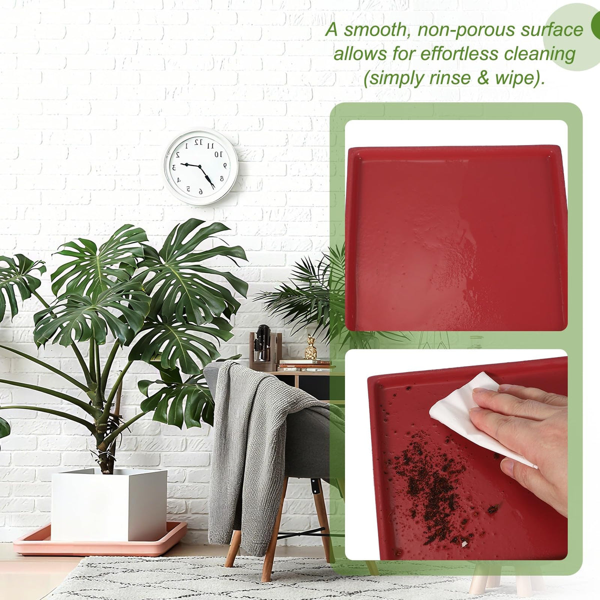 YELARXI 7.5 Inch Ceramic Plant Saucers, Square Flower Planter Water Trays Ceramic Plant Saucer Pot Tray -Fitting for (Outdoor/Indoors/Garden/Planting/Water/Flower/Coffee) Burgundy