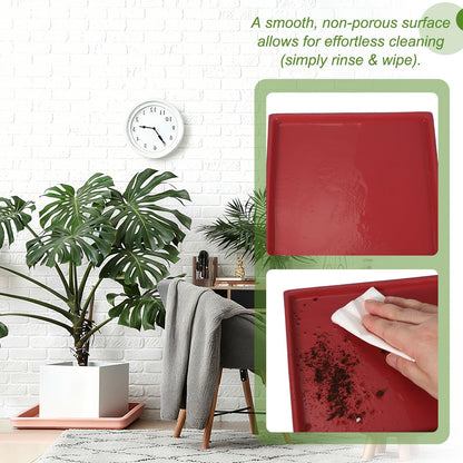 YELARXI 7.5 Inch Ceramic Plant Saucers, Square Flower Planter Water Trays Ceramic Plant Saucer Pot Tray -Fitting for (Outdoor/Indoors/Garden/Planting/Water/Flower/Coffee) Dark Orange