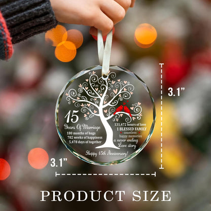 Bozspacer 15th Wedding Anniversary Ornament for Parents Couple Wife Husband - Crystal Anniversary Wedding Gift Ideas - Christmas Glass Ornament for 15 Years Marriage