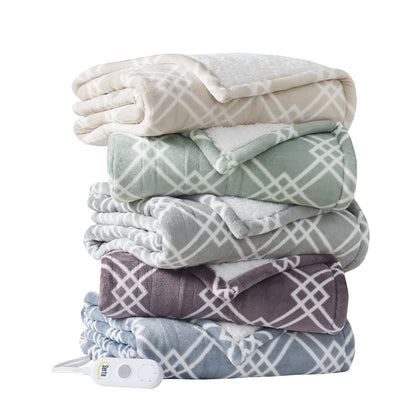 Serta Heated Blanket - Reversible Fleece to Sherpa Electric Blanket, Fast Heating, Auto Shut Off Timer, Multi Heat Setting, ETL Certified, Machine Washable, Grey Full 84"x 77"
