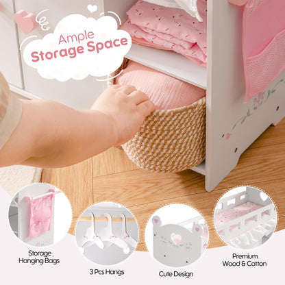 ROBOTIME Baby Doll Crib – Wooden Baby Doll Changing Table with Storage – Bedding & Hooks, Fits 18-21" Dolls, Doll Bed Playset for Girls Ages 3+