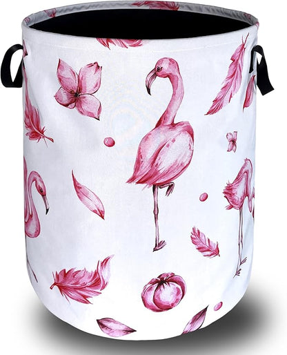 Pink Flamingo Laundry Basket Animal Foldable Funny Laundry Hamper Oxford Cloth