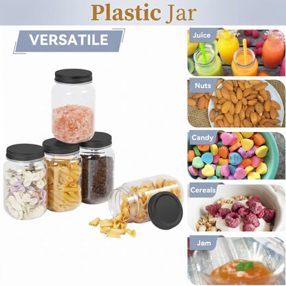 novelinks 16 oz Clear Plastic Jars with Lids, Refillable 16oz Mason Jars with Lids & Storage Containers for Kitchen & Household Use (24 Pack,Black)