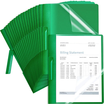 Maitys 25 Pack Durable Clear Report Covers with Rotary Clip 11 x 9 in Letter Size Presentation Folders Transparent Front Cover Portfolio Folder Resume Folder Interview Report Folders (Green)