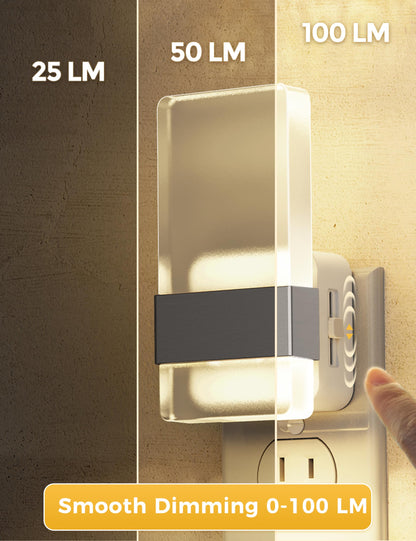 L LOHAS LED Night Lights Plug Into Wall, 2 Pack Plug in Night Light LED with Dusk to Dawn Sensor, 0-100LM Dimmable Nightlight, Wall Sconce-Style Design Nightlights for Bathroom, Hallway,Stairway,Gift